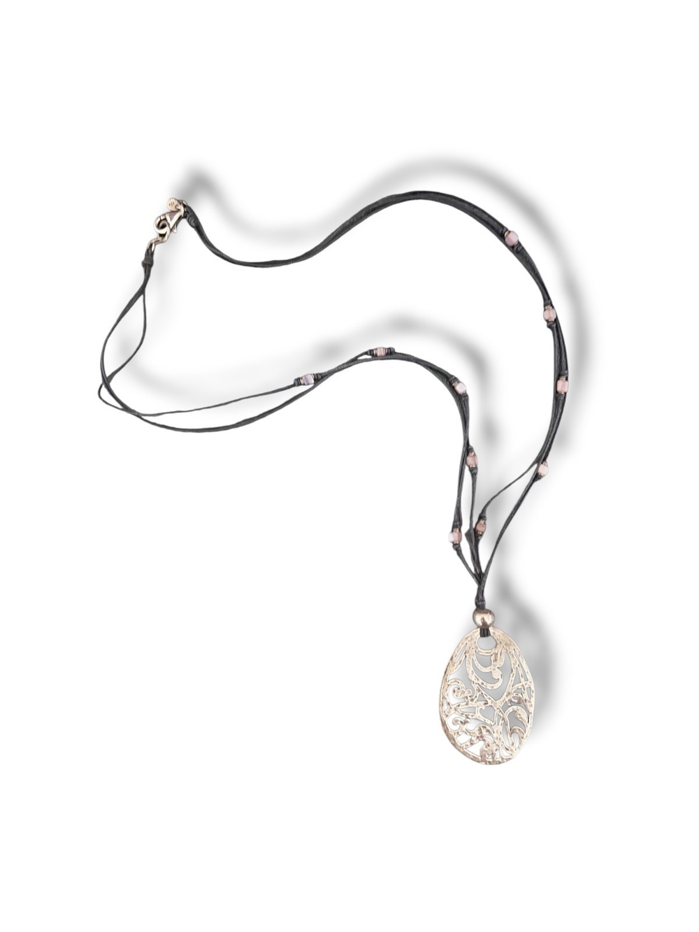 Silpada Sterling Filigree Teardrop Pendant Necklace with Black Cord